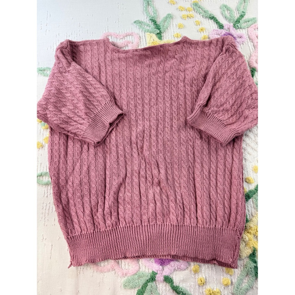 Peggy's vtg Pink Cable Knit Short Sleeve Sweater Top Size S - Picture 8 of 8